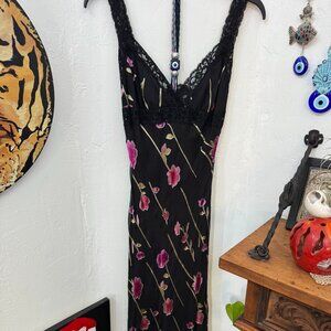 Betsy Johnson Early 2000s Silk/Rayon Slip Dress - Size S - black & pink